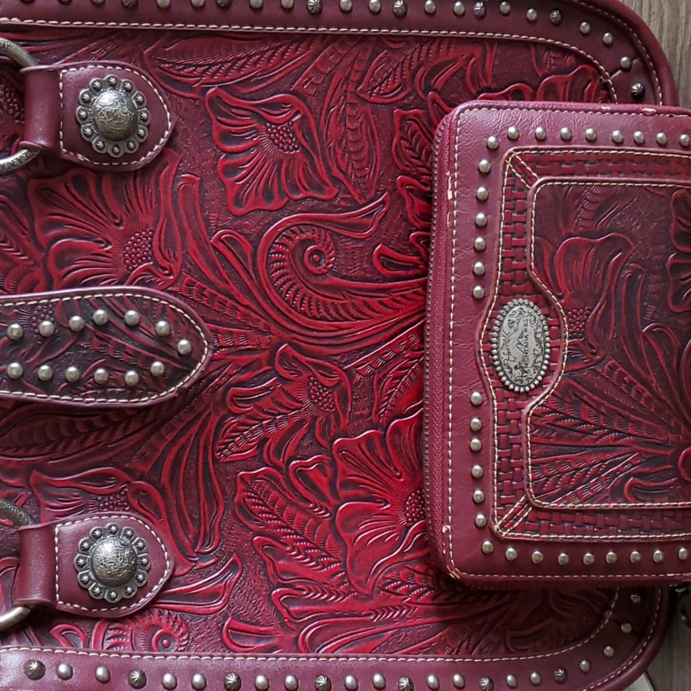 Montana West Satchel & wallet burgundy red, toole concealed carry was 24 now 20$